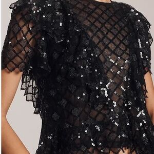 Anthropologie Semi -shear Black Sequin Mesh Top